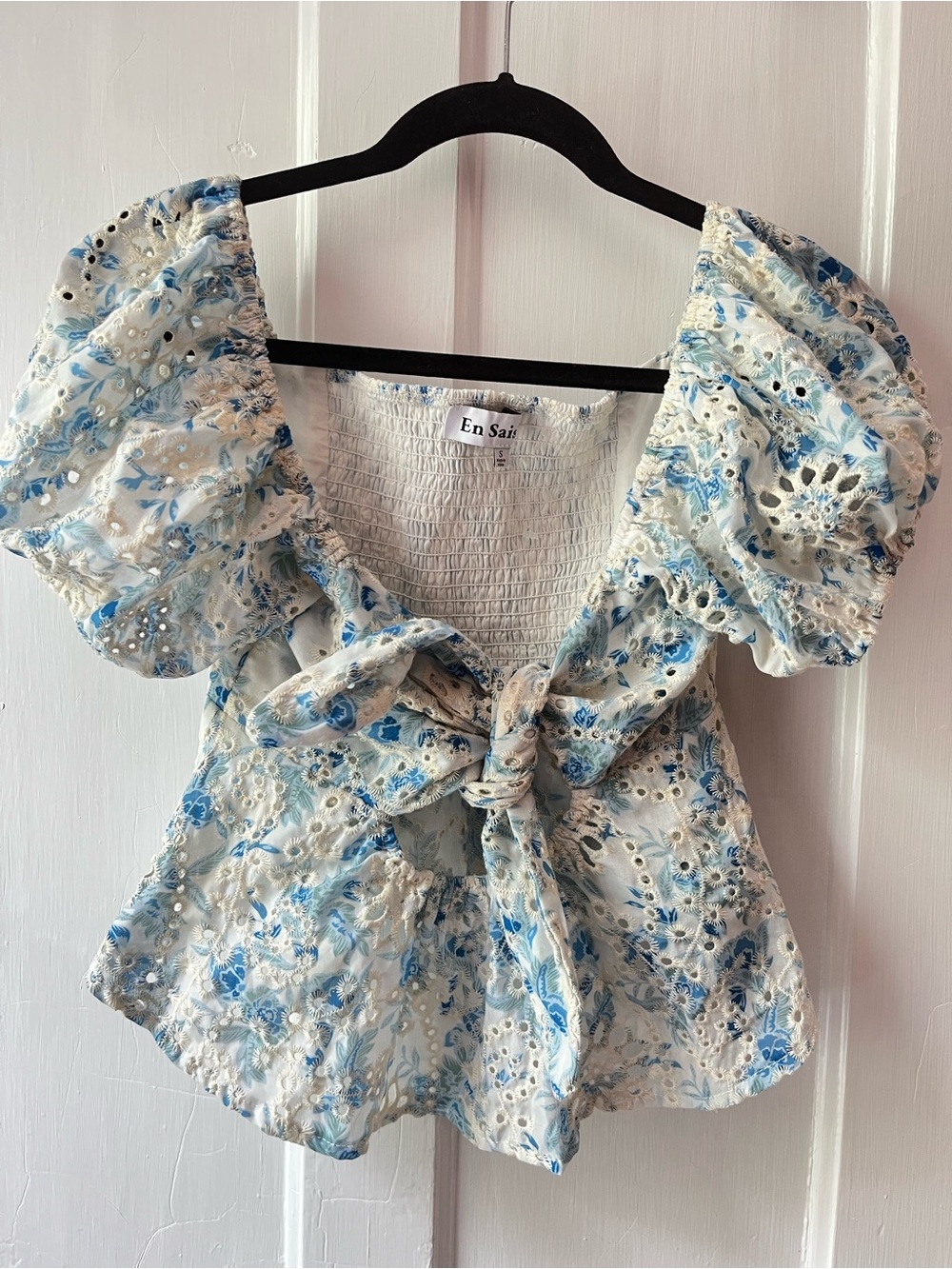 En Saison Women’s Eyelet Tie Blouse
